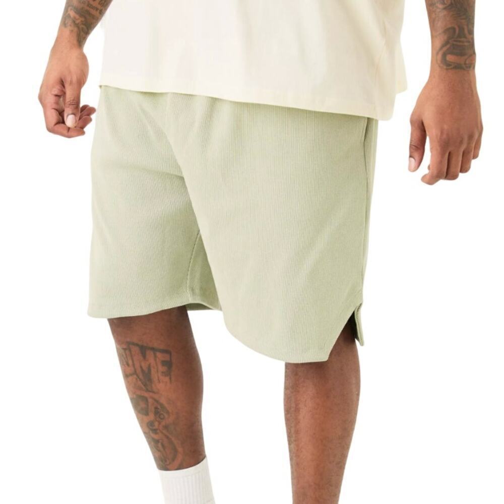 Boohoo Man Plus Volly Short Length Heavy Weight Ribbed Short in Sage, Size XXL‌